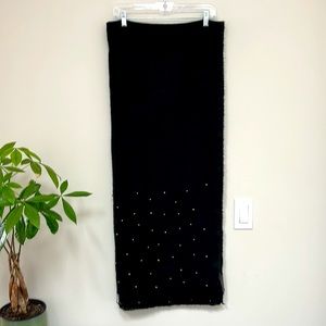 Zara Black Wool Blanket Scarf with Gold Beading